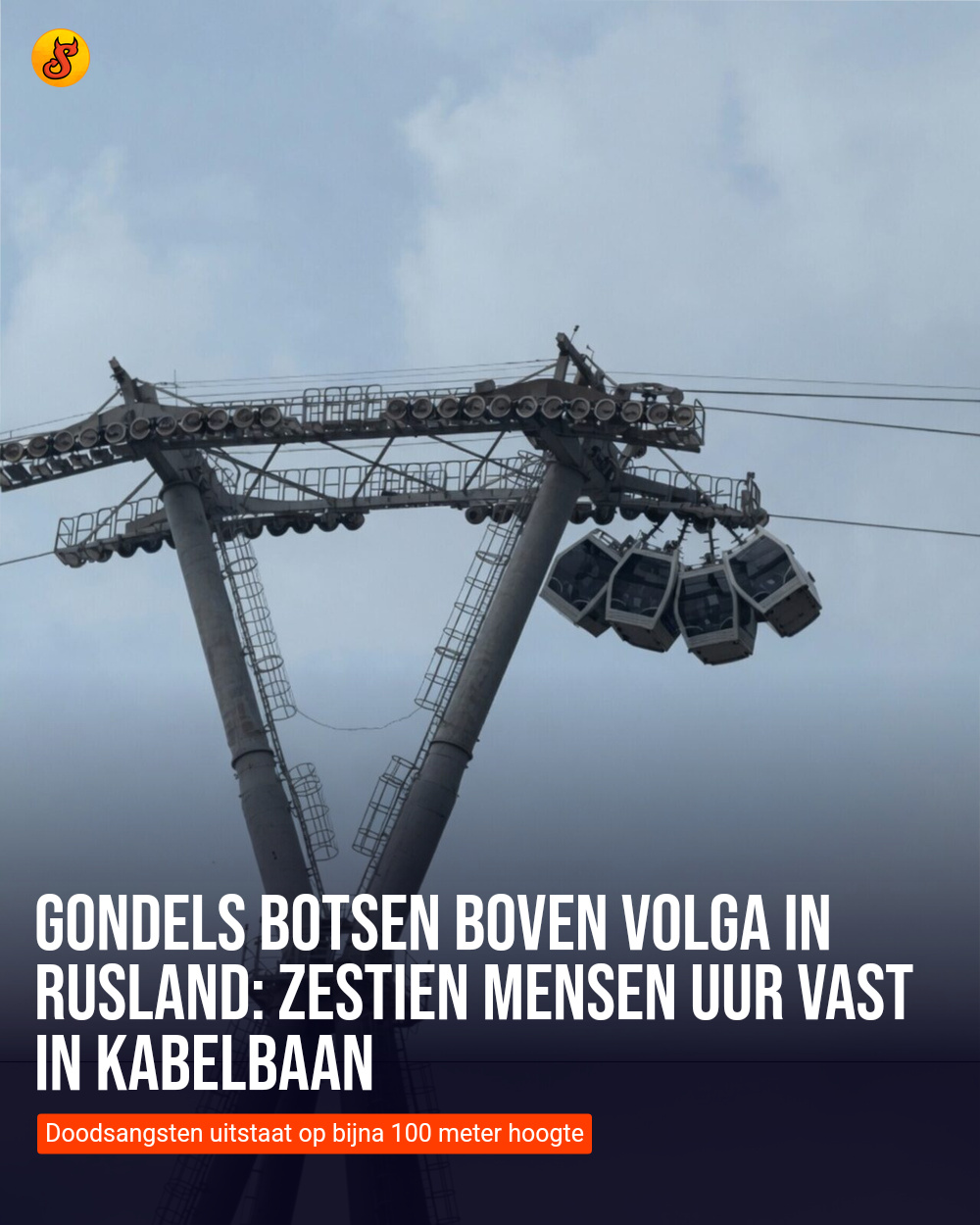 Gondels botsen boven Volga in Rusland: zestien mensen uur vast in kabelbaan