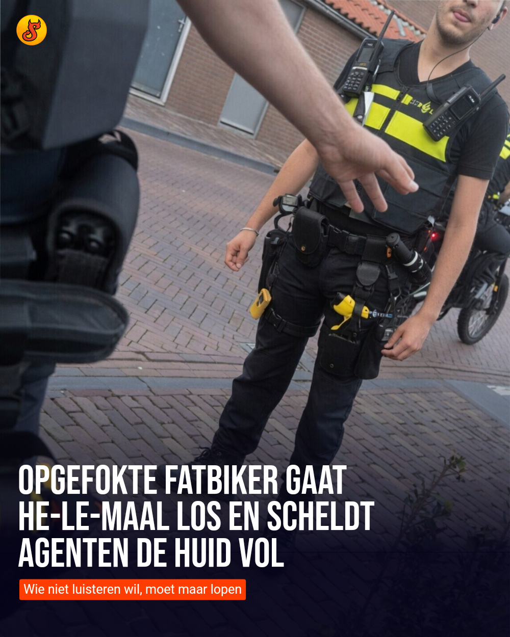 Opgefokte fatbiker gaat he-le-maal los en scheldt agenten de huid vol