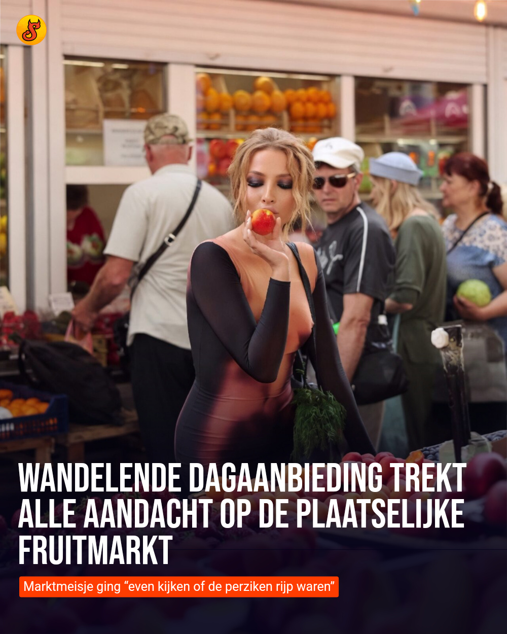 Wandelende dagaanbieding trekt alle aandacht op de plaatselijke fruitmarkt