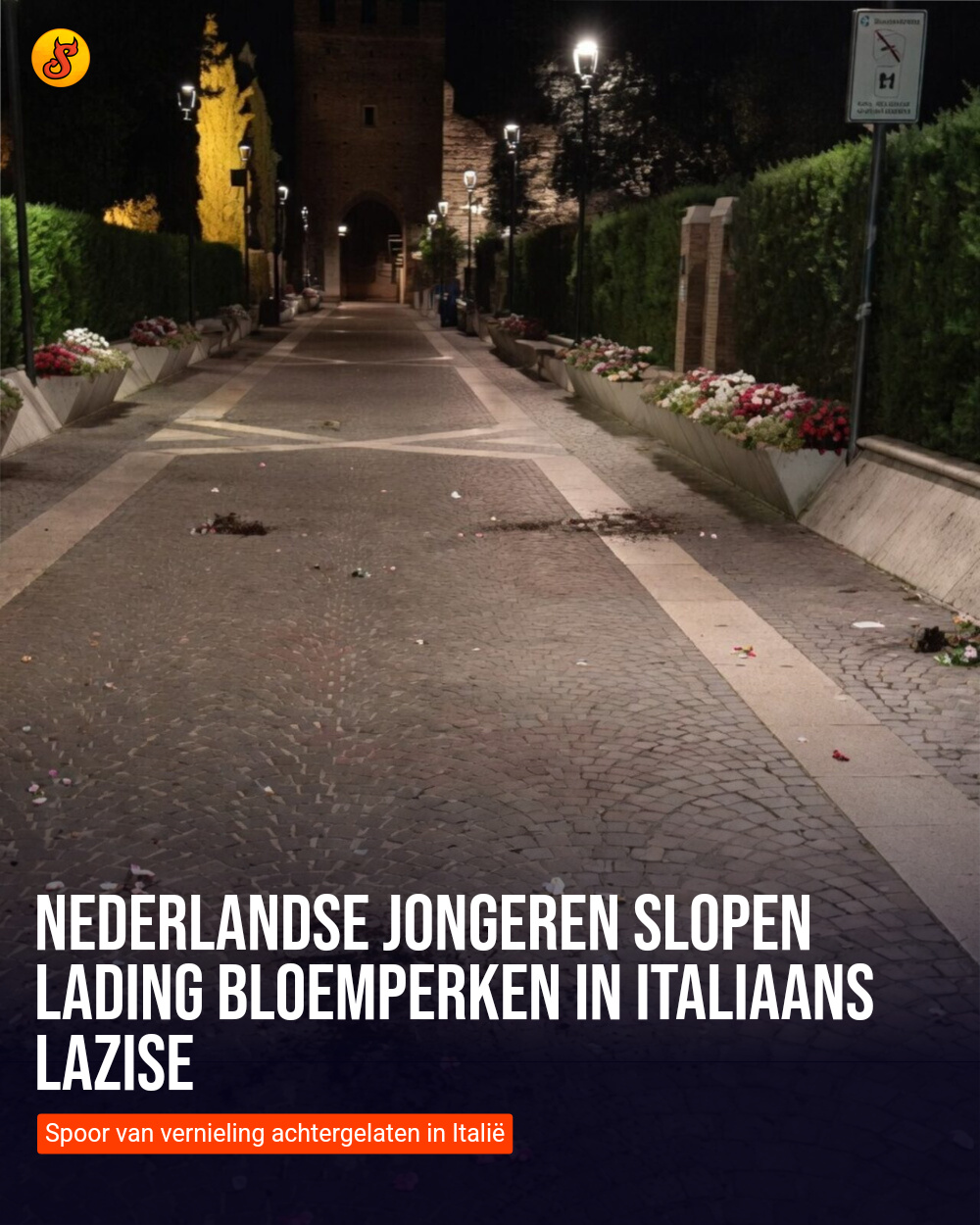 Nederlandse jongeren slopen lading bloemperken in Italiaans Lazise
