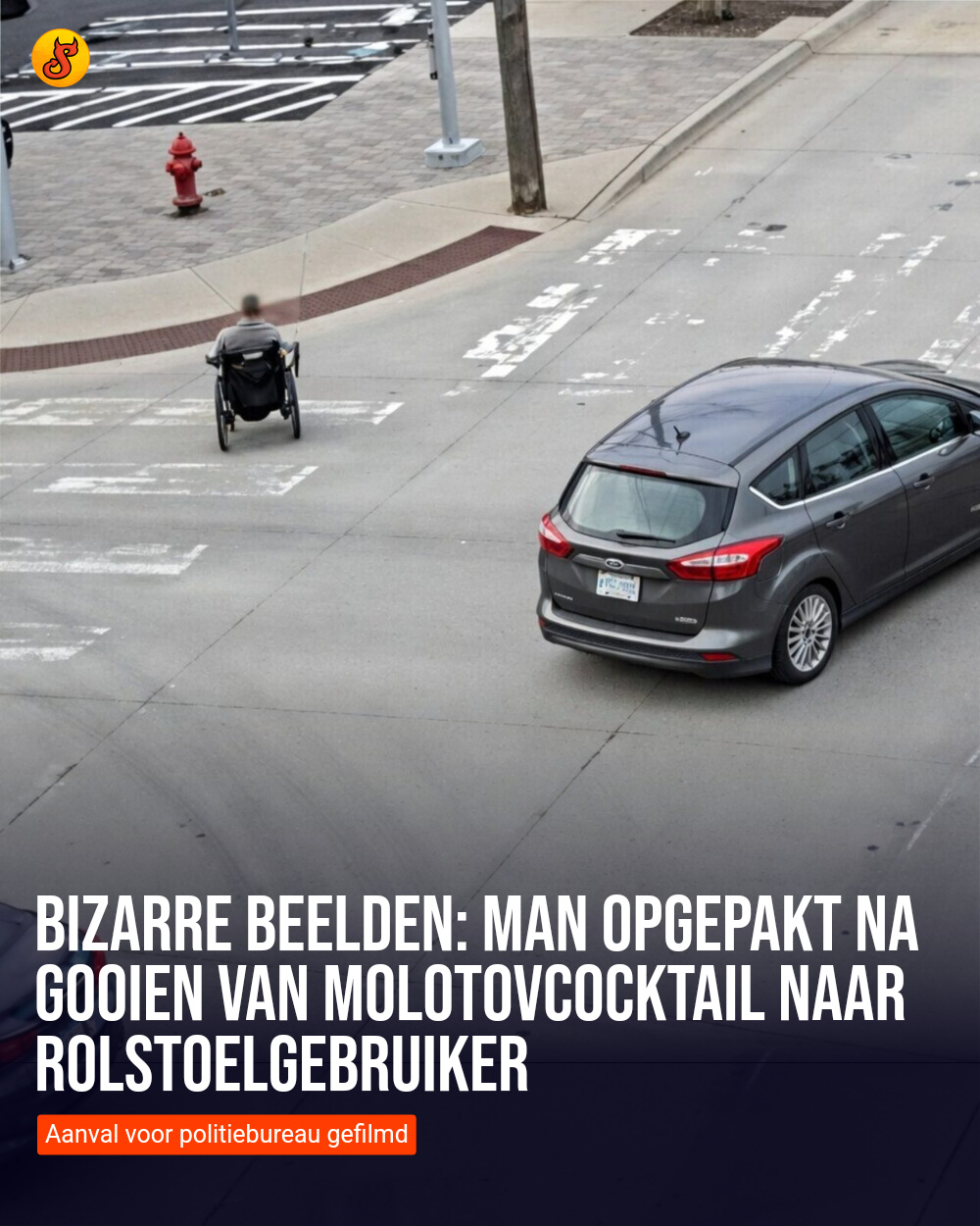 Bizarre beelden: Man opgepakt na gooien van molotovcocktail naar rolstoelgebruiker