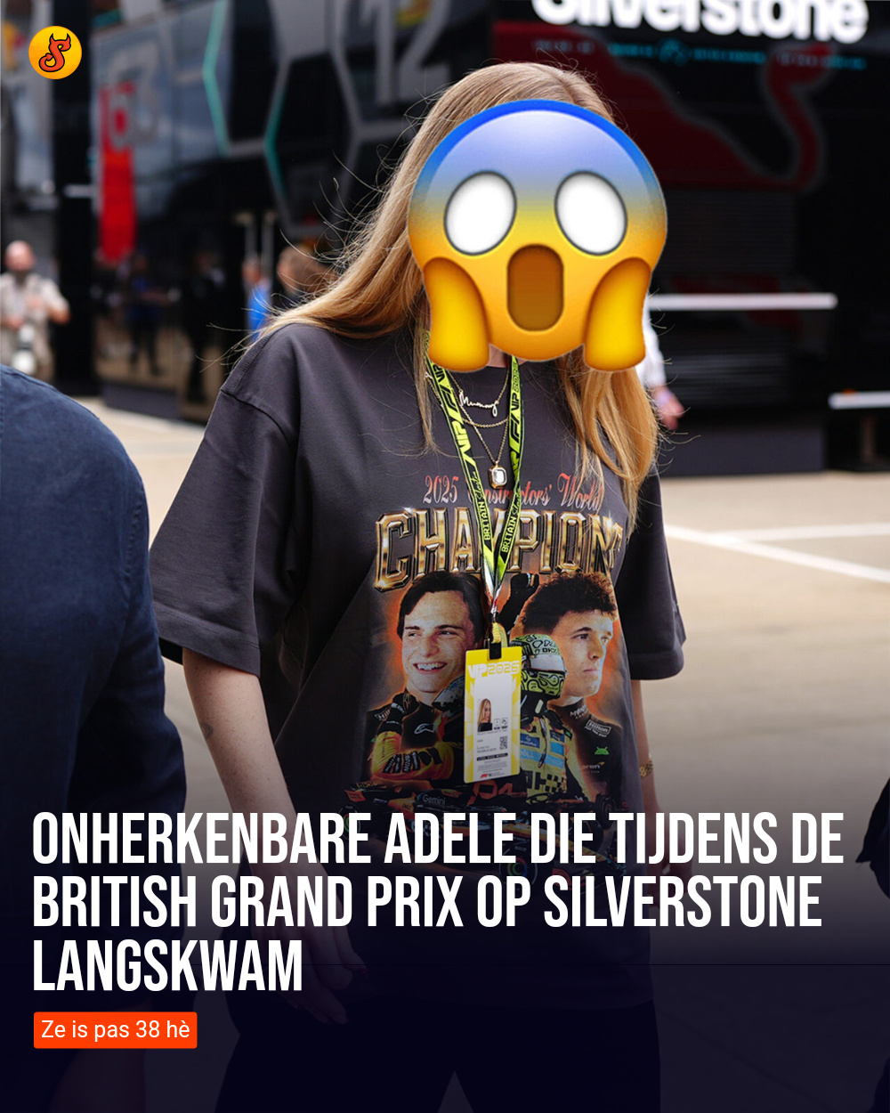 Onherkenbare Adele die tijdens de British Grand Prix op Silverstone langskwam