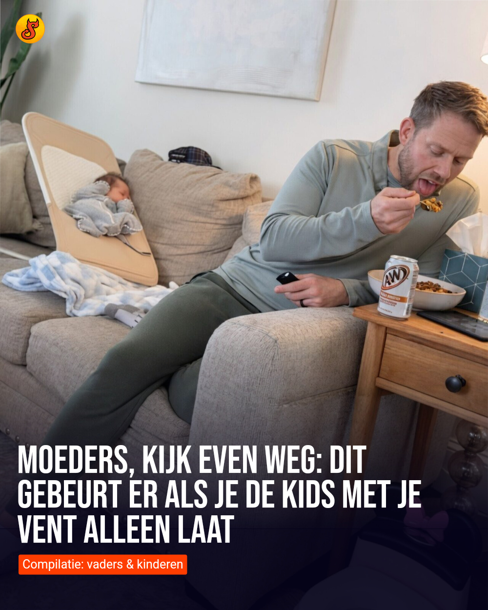 Moeders, kijk even weg: Dit gebeurt er als je de kids met je vent alleen laat