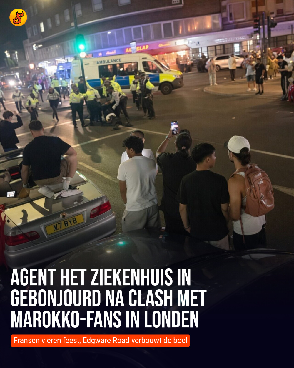 Agent het ziekenhuis in gebonjourd na clash met Marokko-fans in Londen