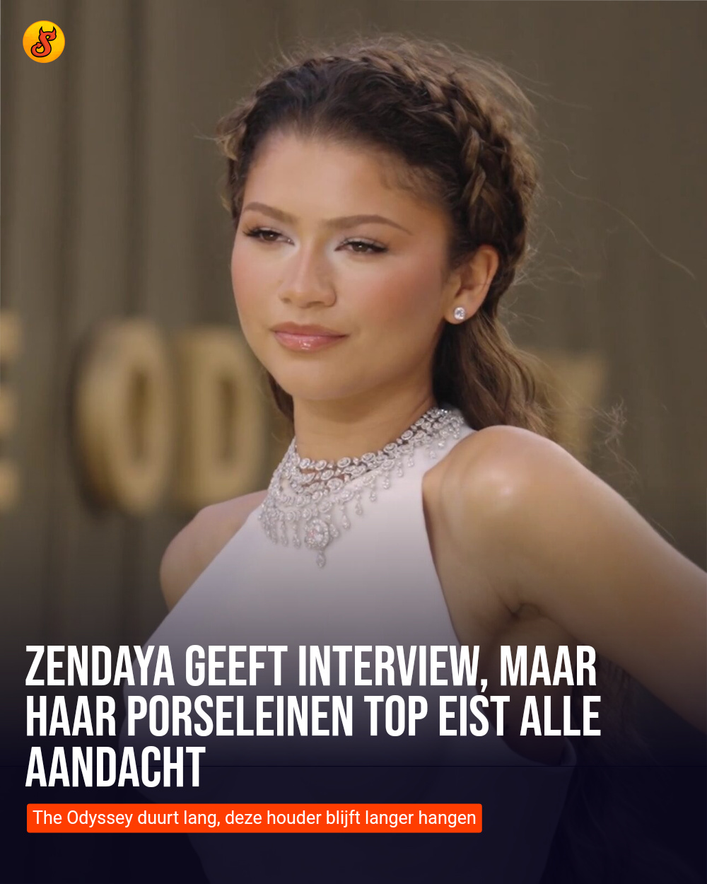 Zendaya geeft interview, maar haar porseleinen top eist alle aandacht