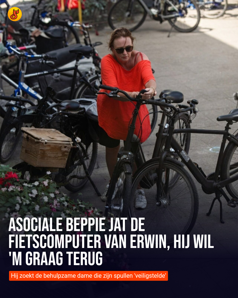Asociale Beppie jat de fietscomputer van Erwin, hij wil 'm graag terug