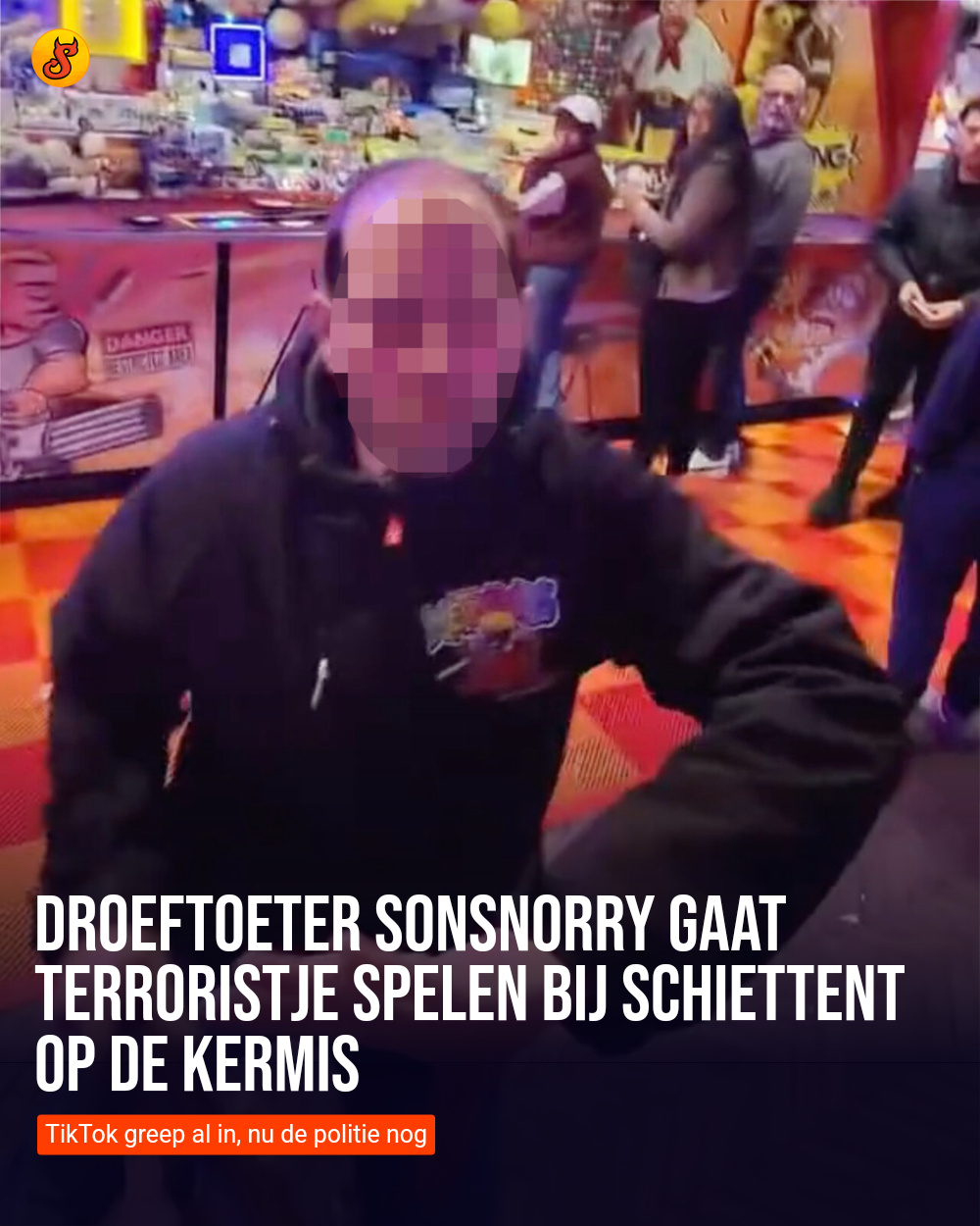 Droeftoeter SonSnorry gaat terroristje spelen bij schiettent op de kermis