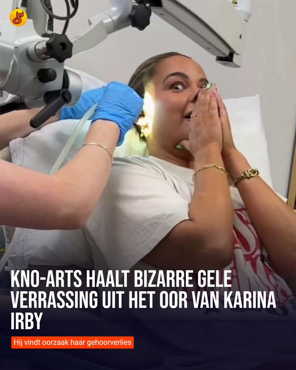 KNO-arts haalt bizarre gele verrassing uit het oor van Karina Irby