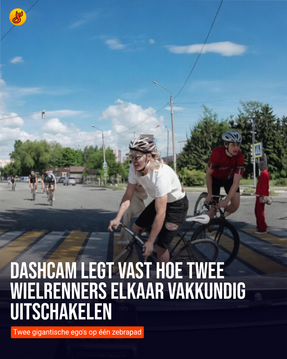 Dashcam legt vast hoe twee wielrenners elkaar vakkundig uitschakelen