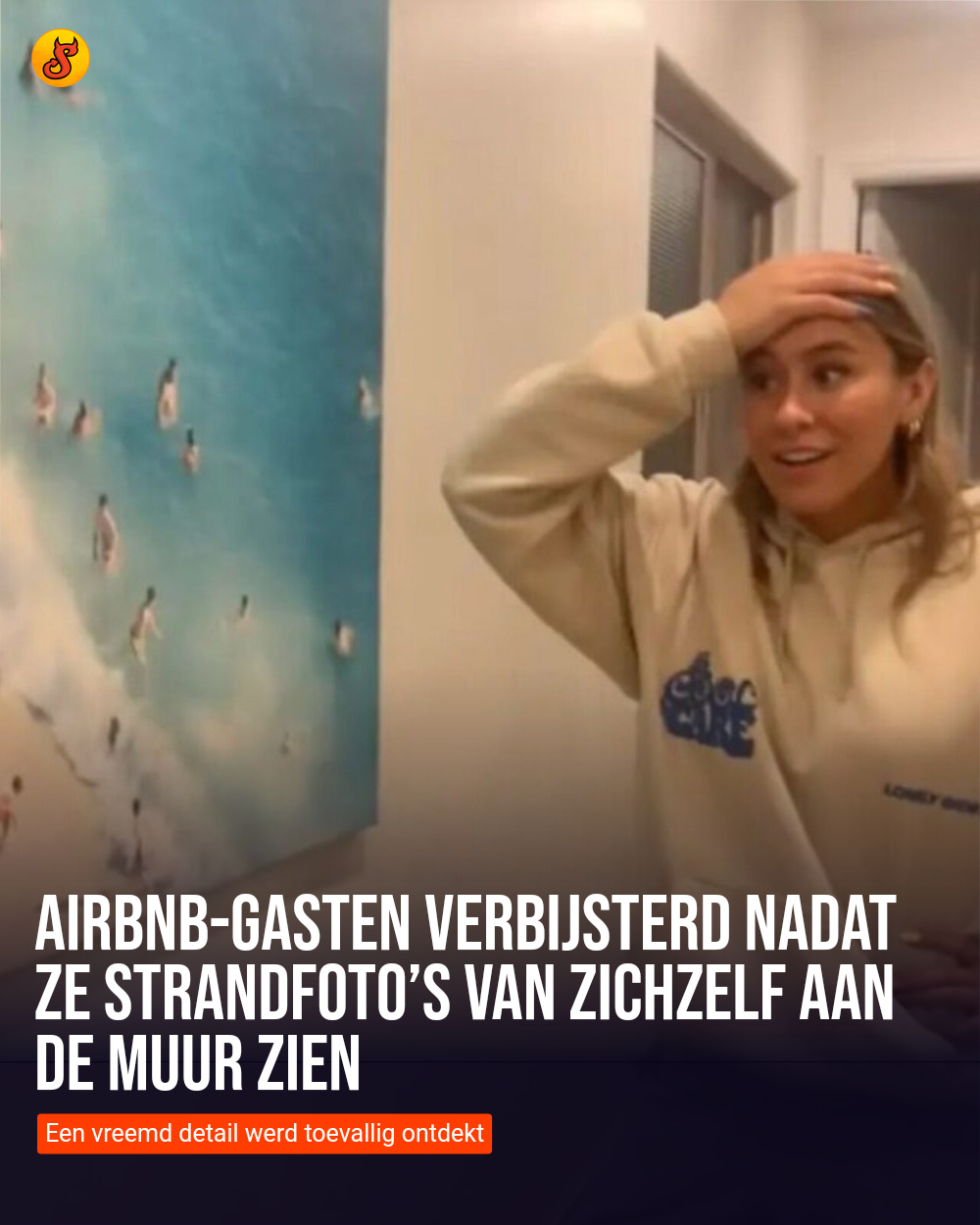 Airbnb-gasten verbijsterd nadat ze strandfoto’s van zichzelf aan de muur zien