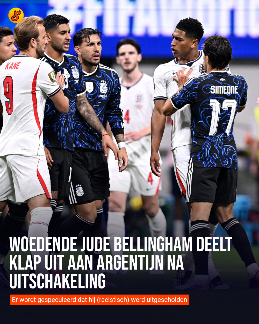 Woedende Jude Bellingham deelt klap uit aan Argentijn na uitschakeling