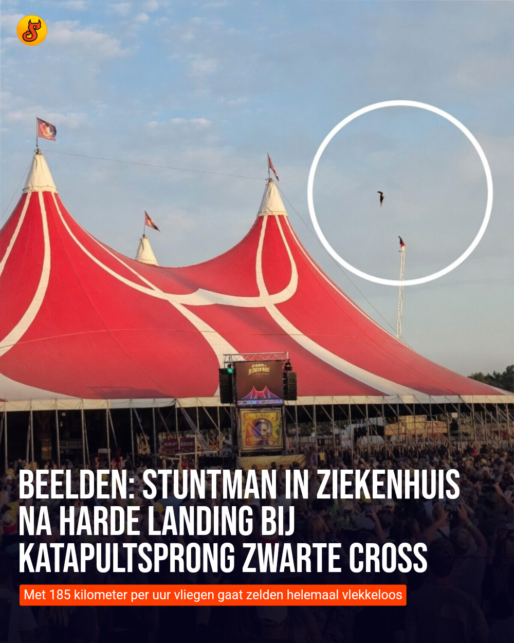 Beelden: Stuntman in ziekenhuis na harde landing bij katapultsprong Zwarte Cross