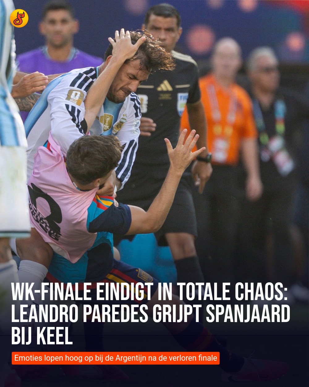 WK-finale eindigt in totale chaos: Leandro Paredes grijpt Spanjaard bij keel