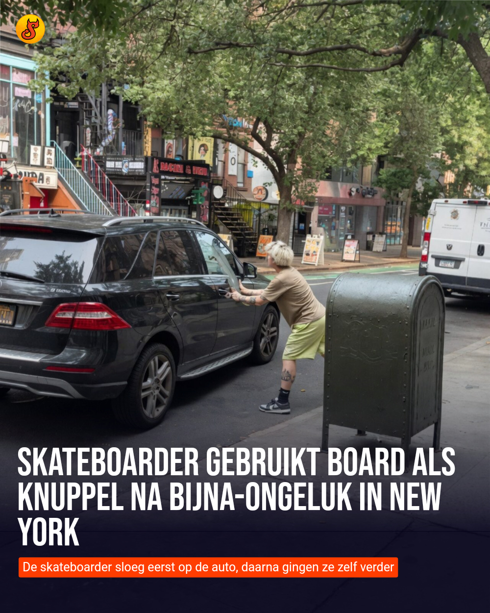 Skateboarder gebruikt board als knuppel na bijna-ongeluk in New York