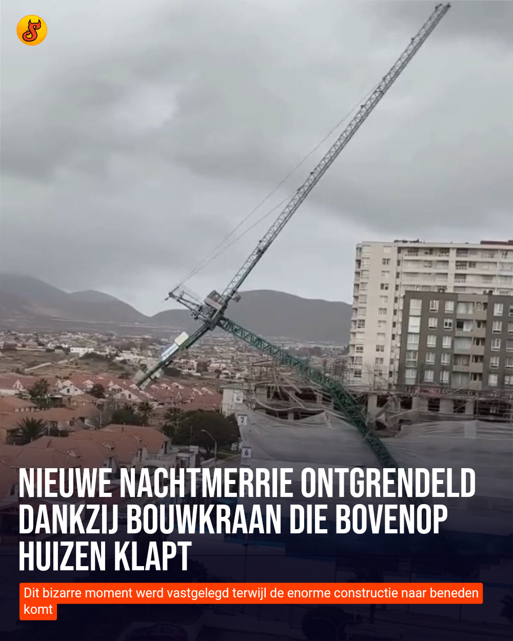 Nieuwe nachtmerrie ontgrendeld dankzij bouwkraan die bovenop huizen klapt