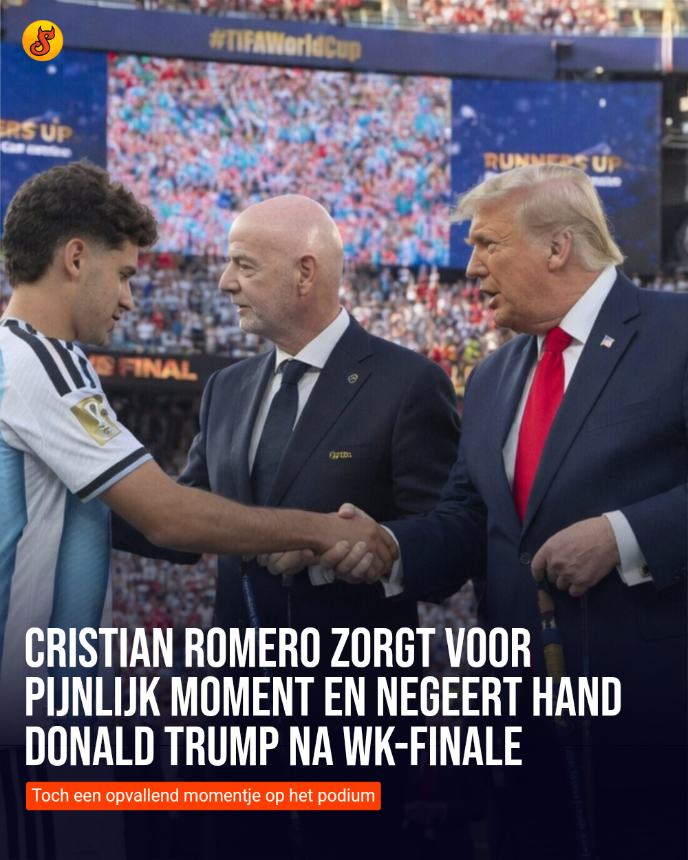 Cristian Romero zorgt voor pijnlijk moment en negeert hand Donald Trump na WK-finale