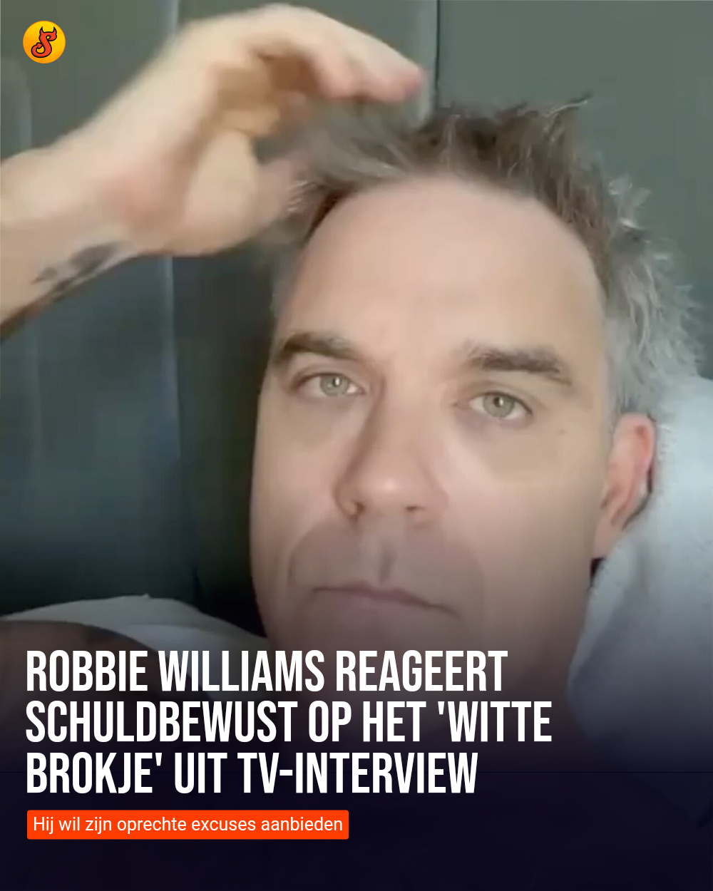 Robbie Williams reageert schuldbewust op het 'witte brokje' uit tv-interview