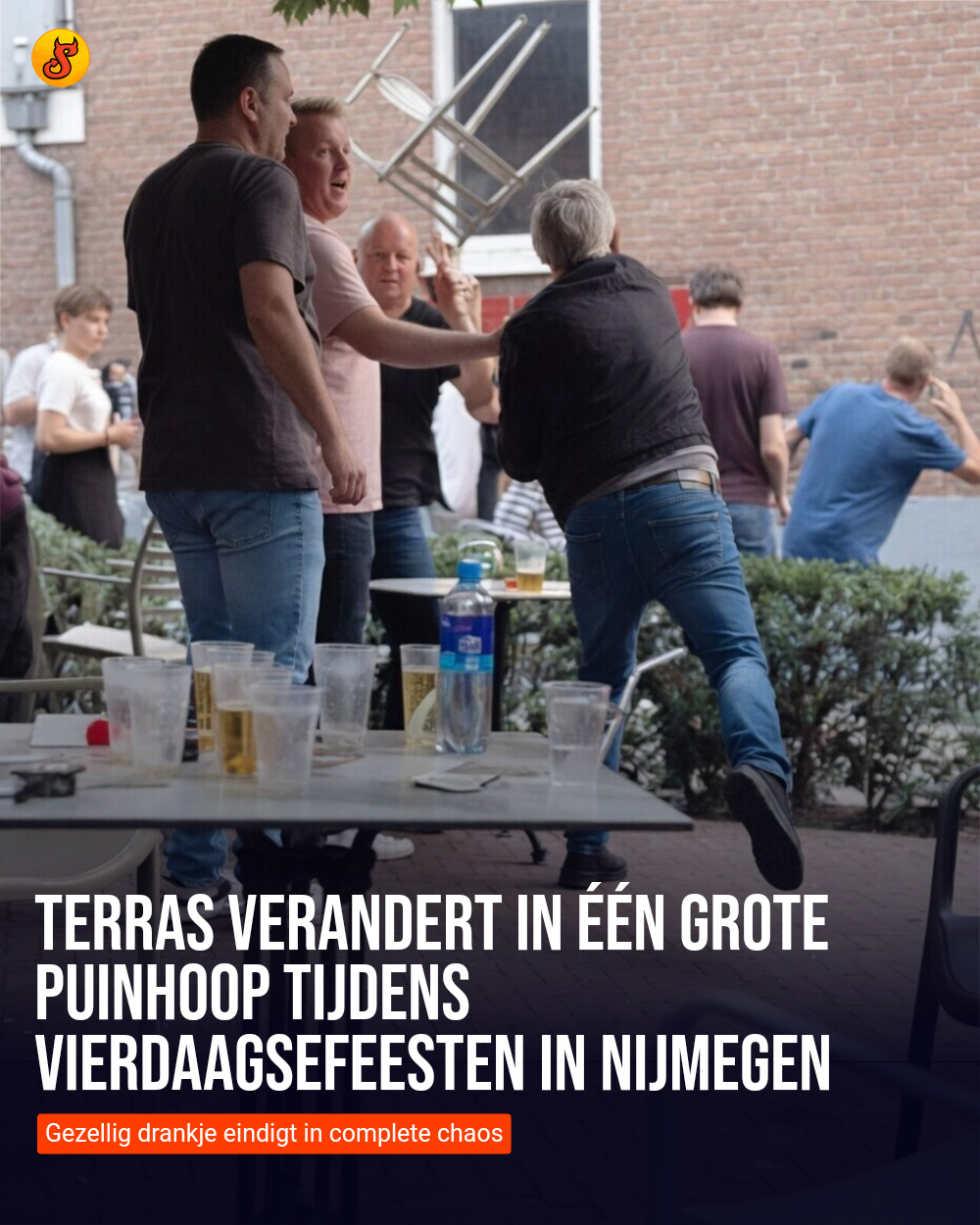 Terras verandert in één grote puinhoop tijdens Vierdaagsefeesten in Nijmegen