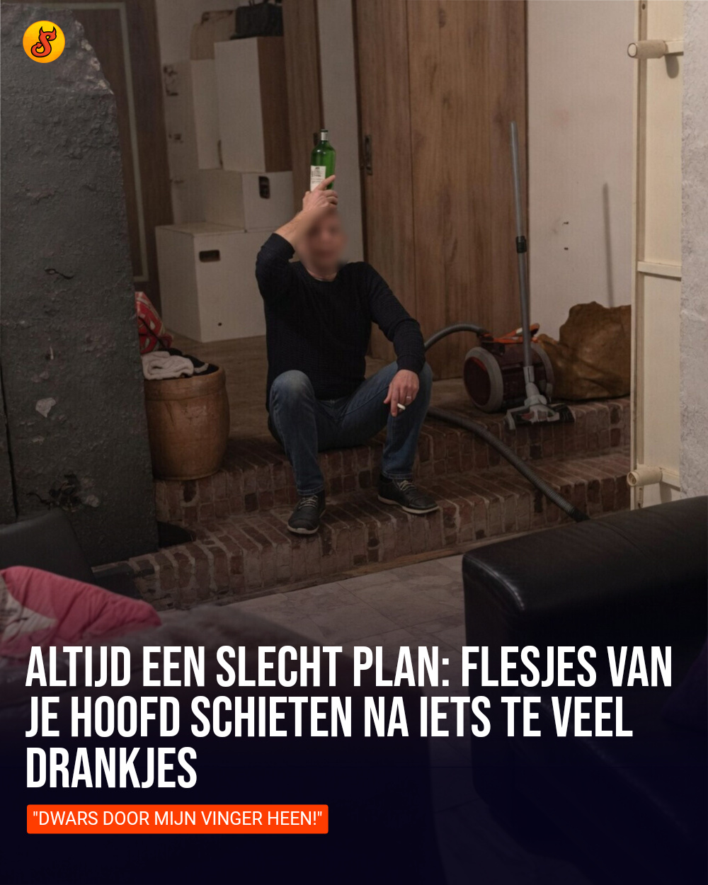 Altijd een slecht plan: Flesjes van je hoofd schieten na iets te veel drankjes