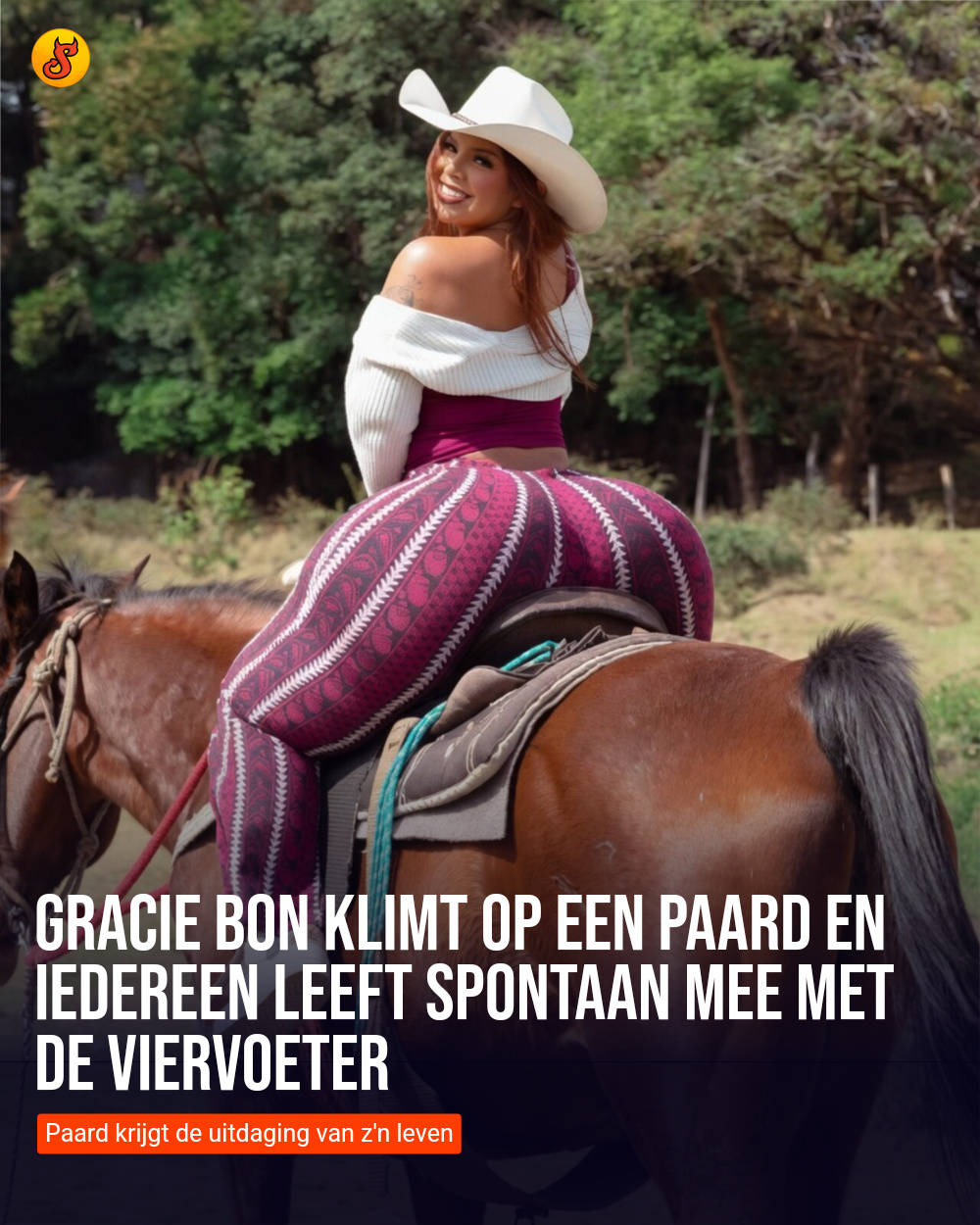 Gracie Bon klimt op een paard en iedereen leeft spontaan mee met de viervoeter