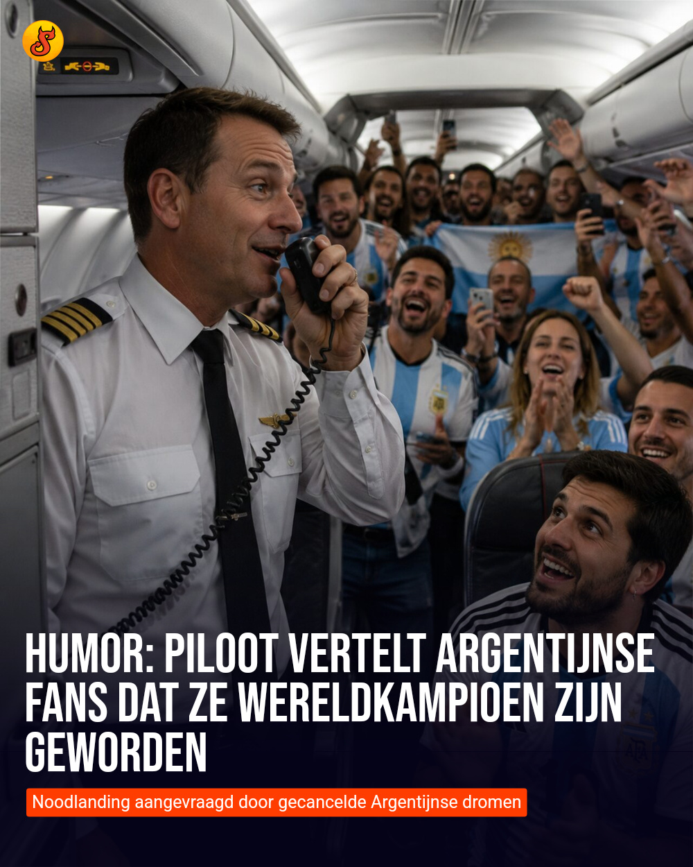 Humor: Piloot vertelt Argentijnse fans dat ze wereldkampioen zijn geworden