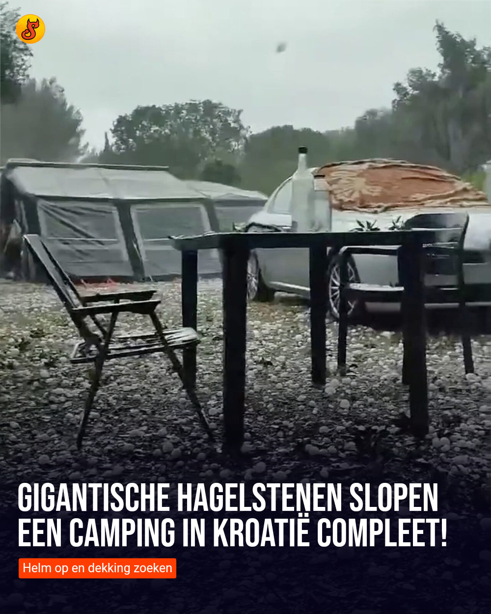 Gigantische hagelstenen slopen een camping in Kroatië compleet!