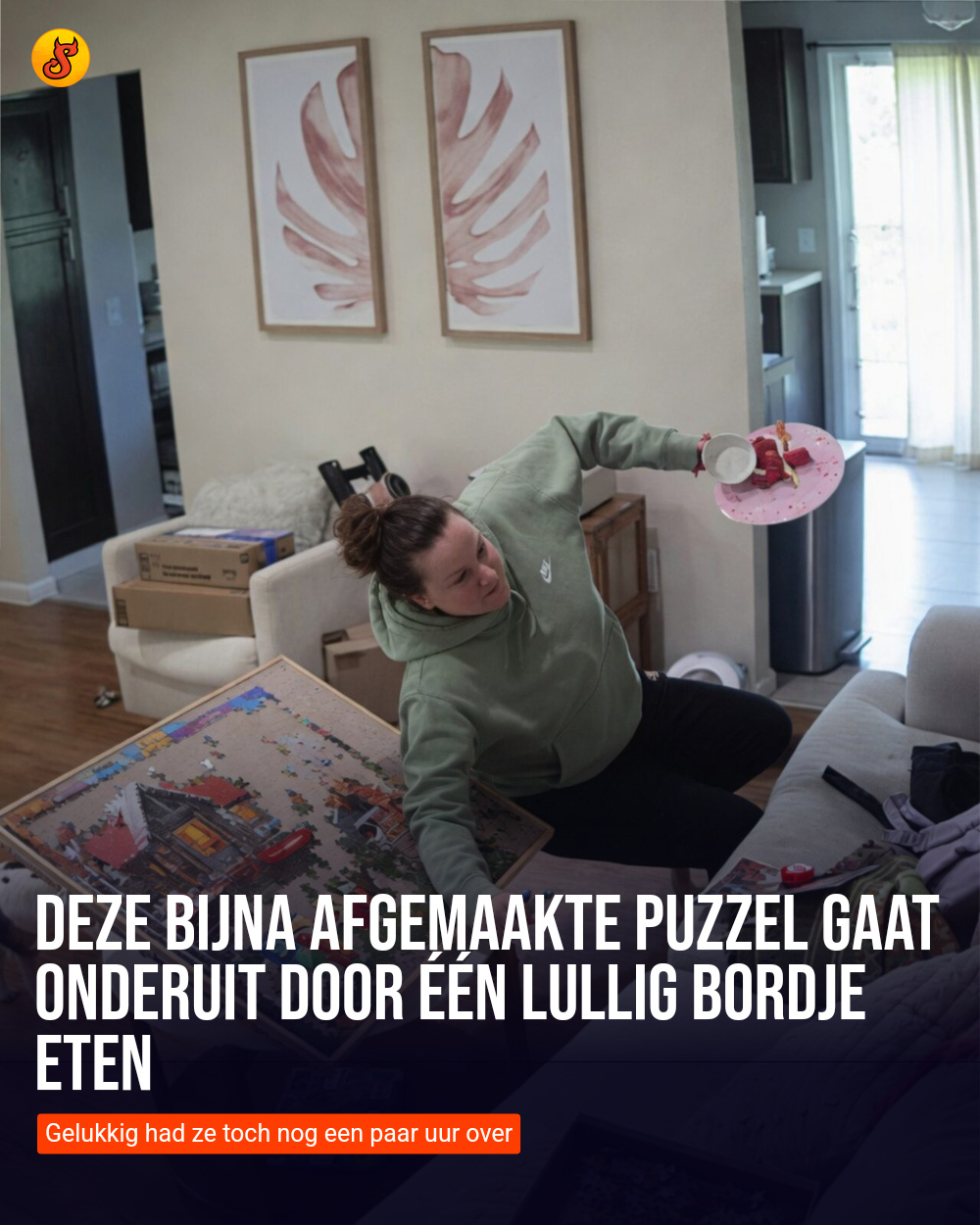Deze bijna afgemaakte puzzel gaat onderuit door één lullig bordje eten