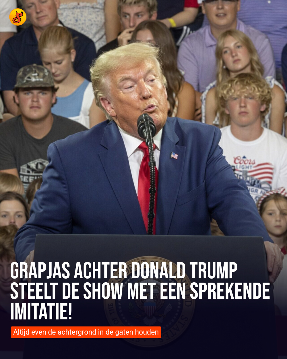 Grapjas achter Donald Trump steelt de show met een sprekende imitatie!
