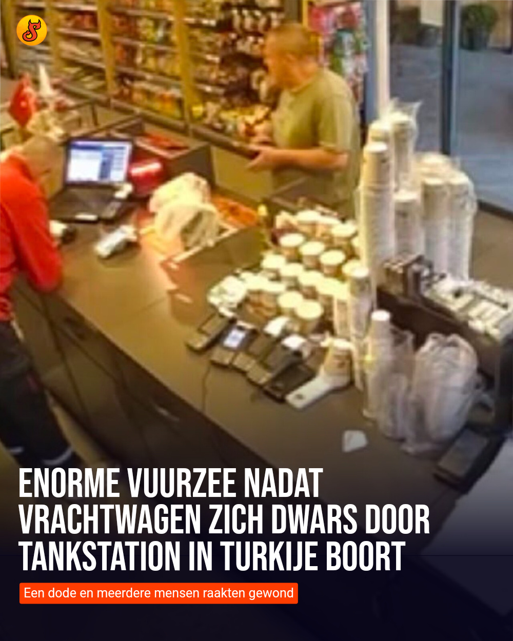 Enorme vuurzee nadat vrachtwagen zich dwars door tankstation in Turkije boort