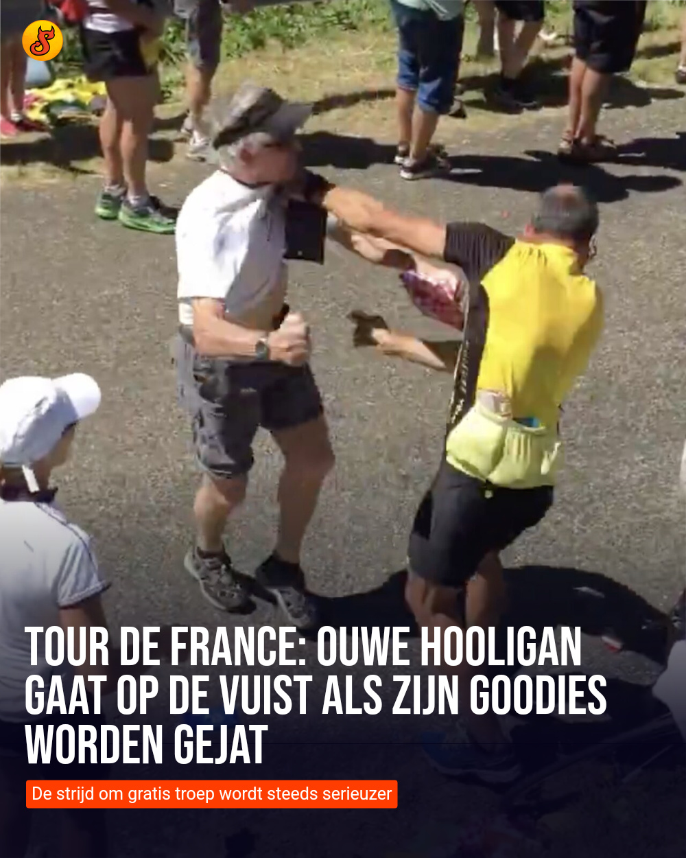 Tour de France: Ouwe hooligan gaat op de vuist als ZIJN goodies worden gejat