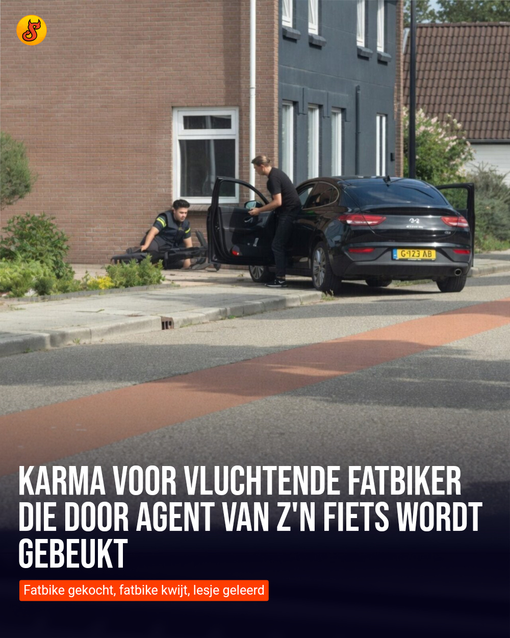 Karma voor vluchtende fatbiker die door agent van z'n fiets wordt gebeukt