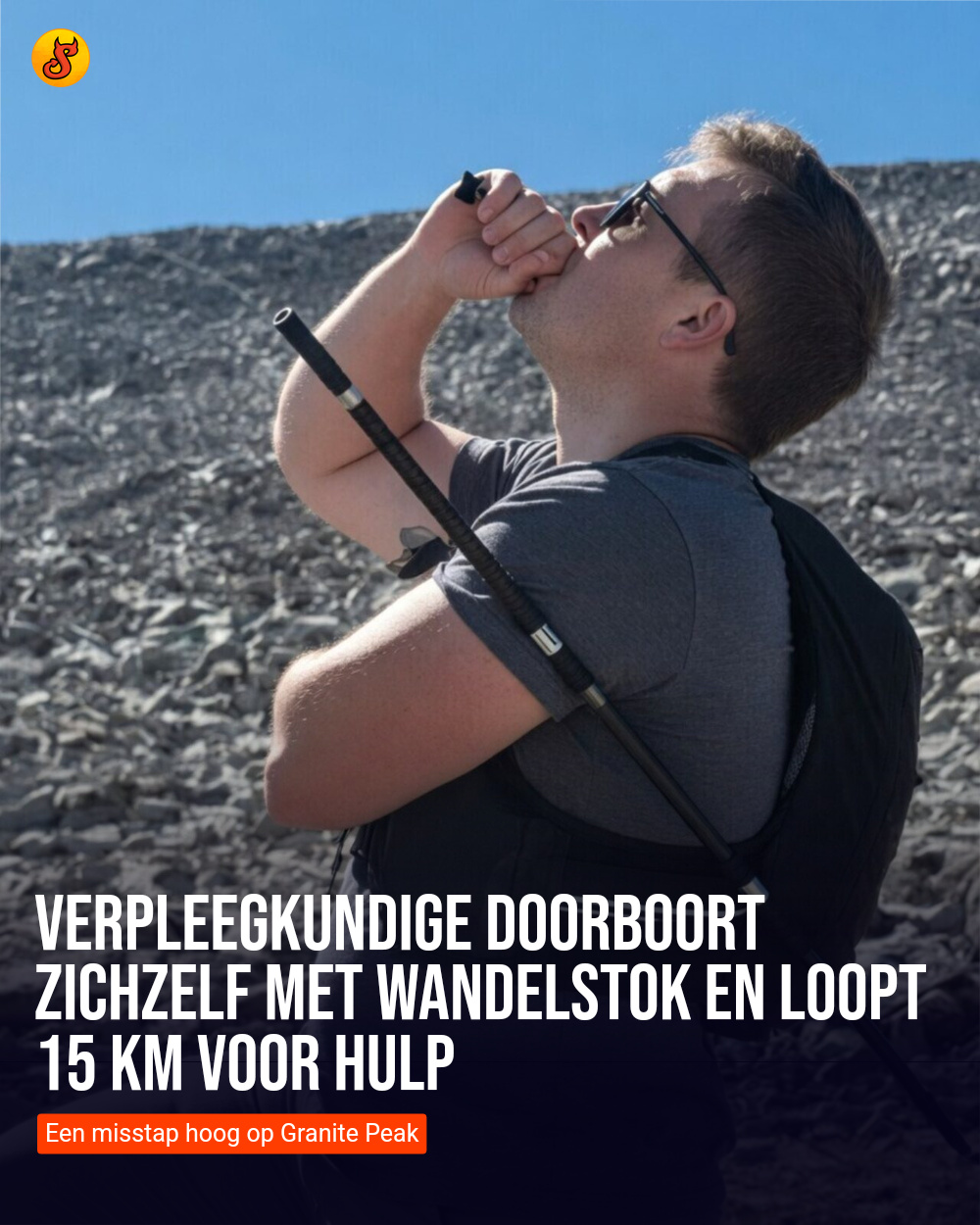 Verpleegkundige doorboort zichzelf met wandelstok en loopt 15 km voor hulp