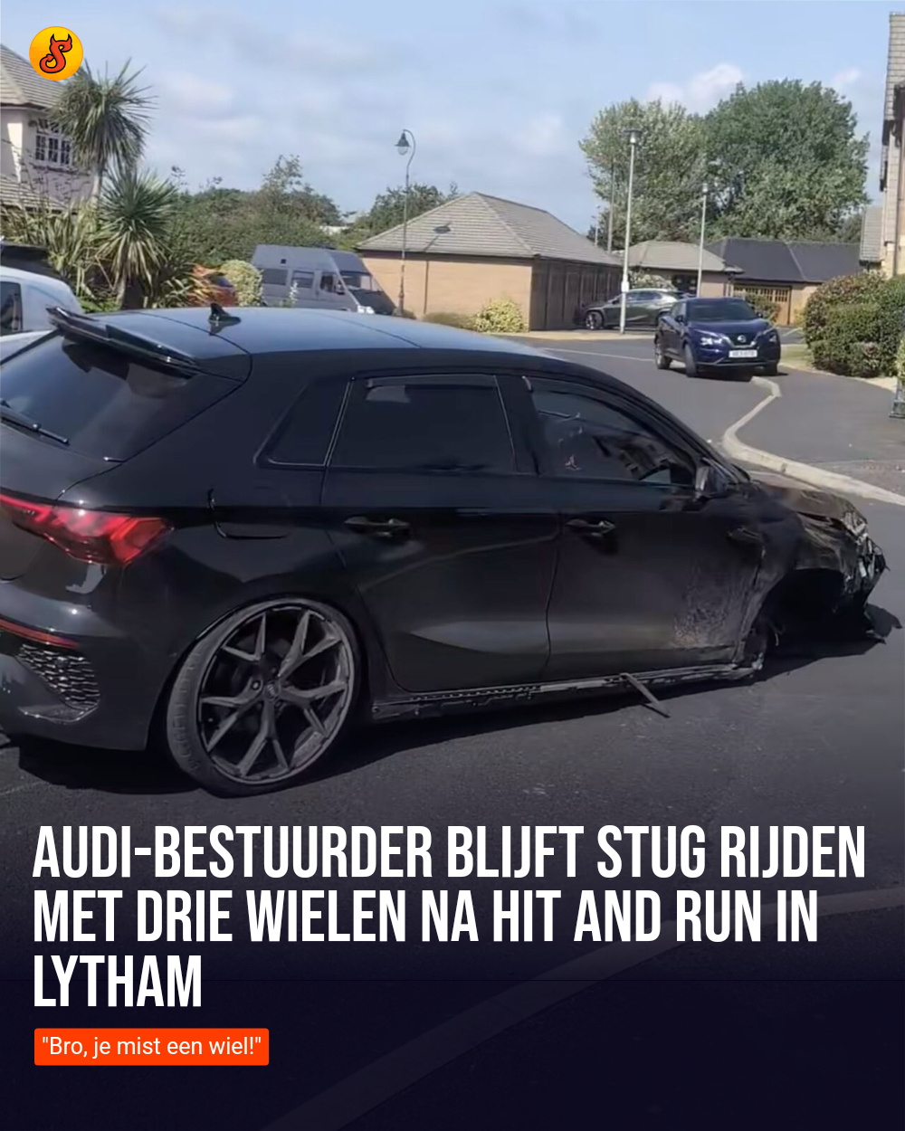 Audi-bestuurder blijft compleet van de kaart doorrijden met DRIE wielen na hit and run in Lytham