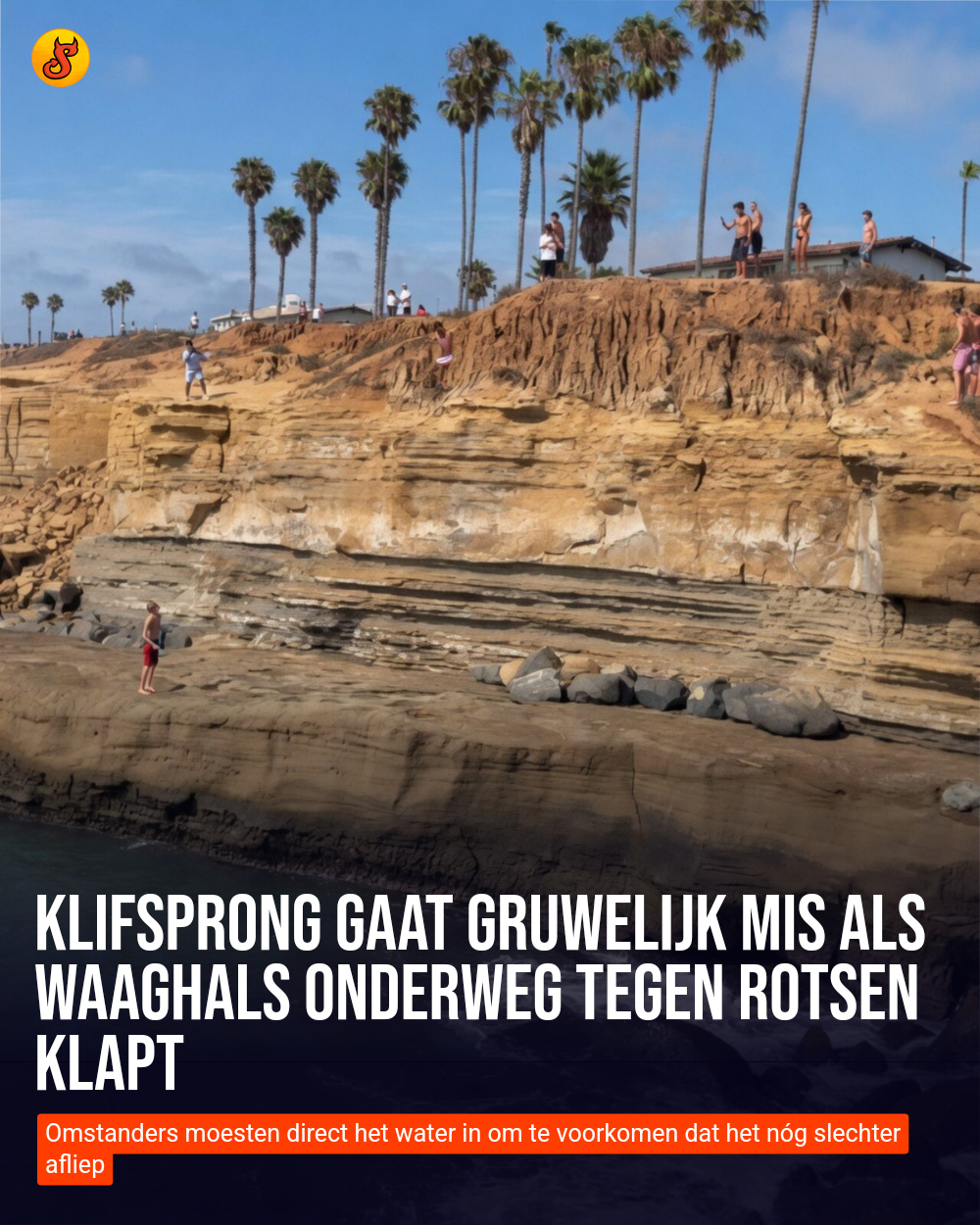 Klifsprong gaat gruwelijk mis als waaghals onderweg tegen rotsen klapt