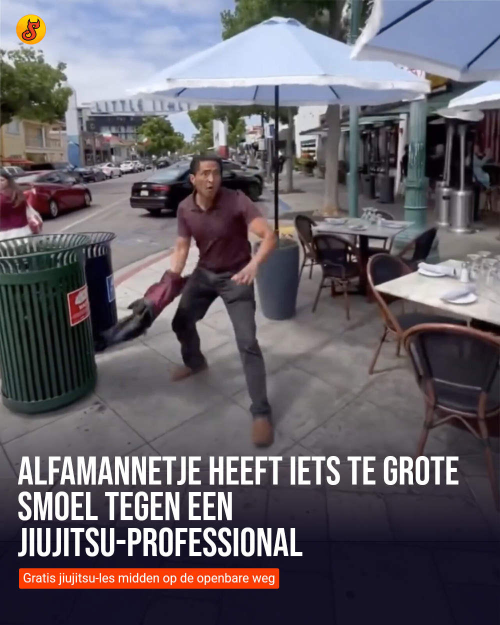 Alfamannetje heeft iets te grote smoel tegen een jiujitsu-professional