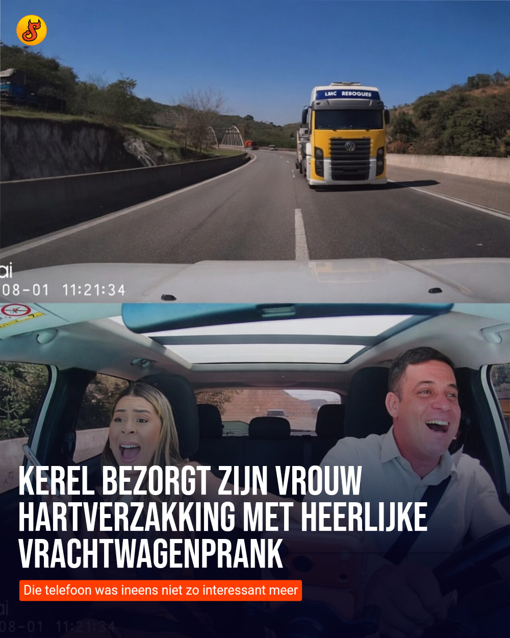 Kerel bezorgt zijn vrouw hartverzakking met heerlijke vrachtwagenprank