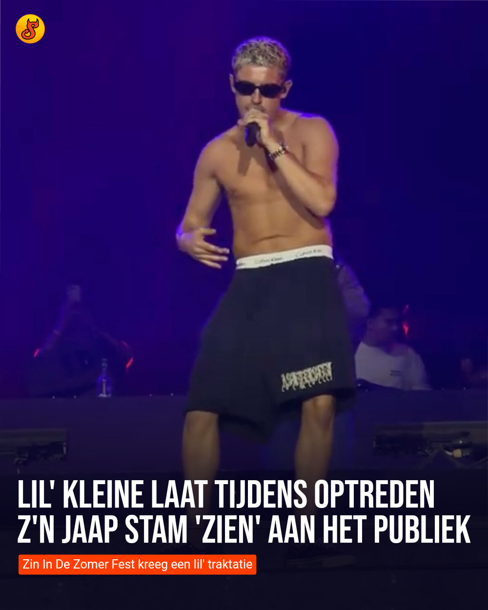 Lil' kleine laat tijdens optreden z'n Jaap Stam 'zien' aan het publiek
