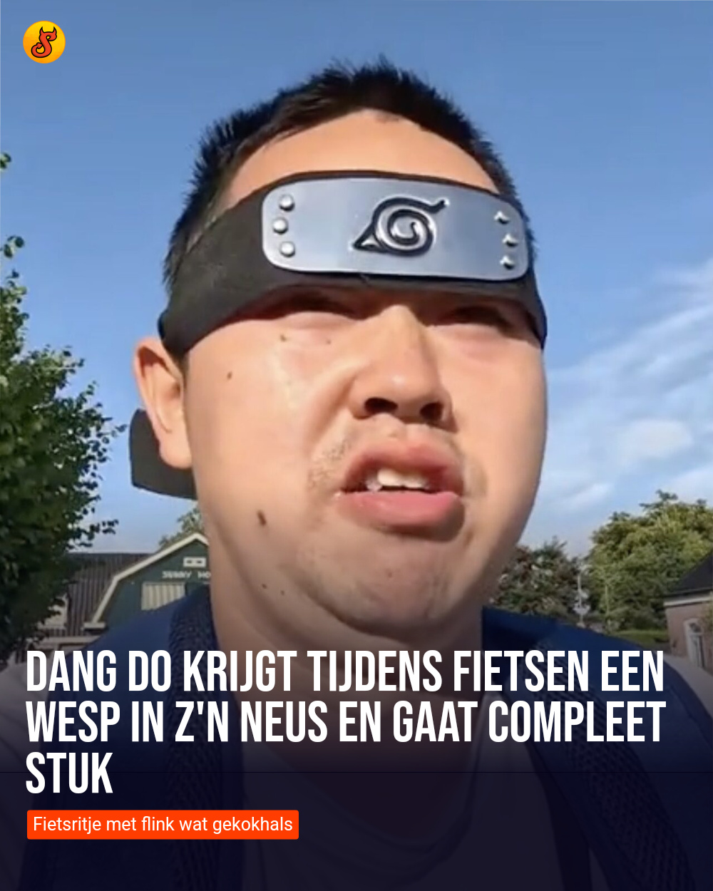 Dang Do krijgt tijdens fietsen een wesp in z'n neus en gaat compleet stuk