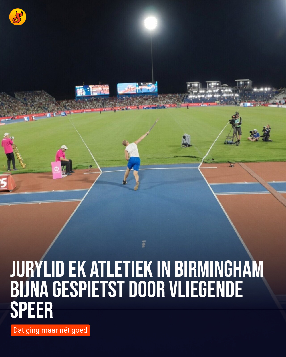Jurylid EK atletiek in Birmingham bijna gespietst door vliegende speer