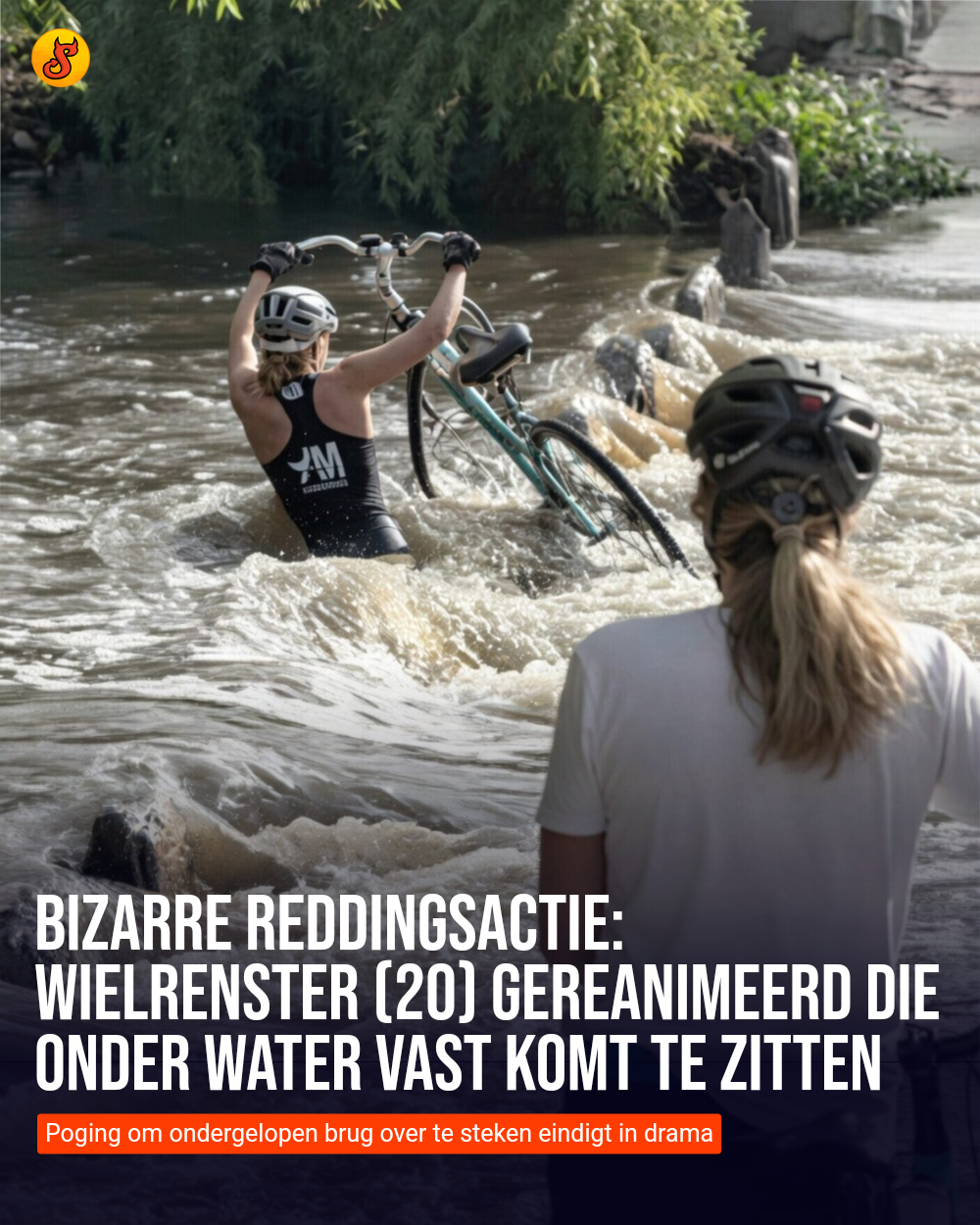 Bizarre reddingsactie: Wielrenster (20) gereanimeerd die onder water vast komt te zitten