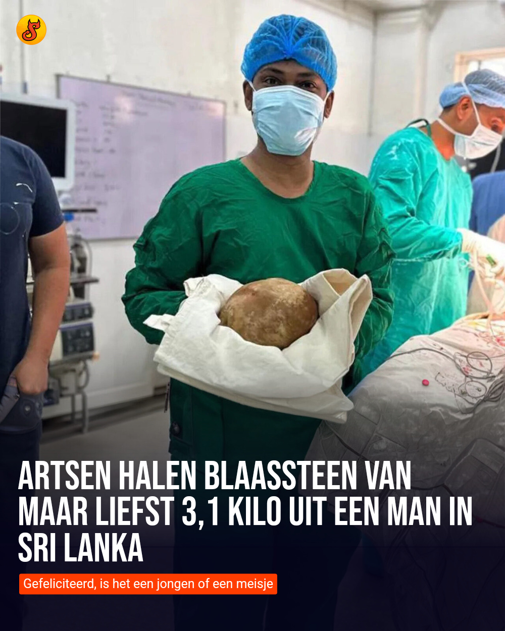 Artsen halen blaassteen van maar liefst 3,1 kilo uit een man in Sri Lanka