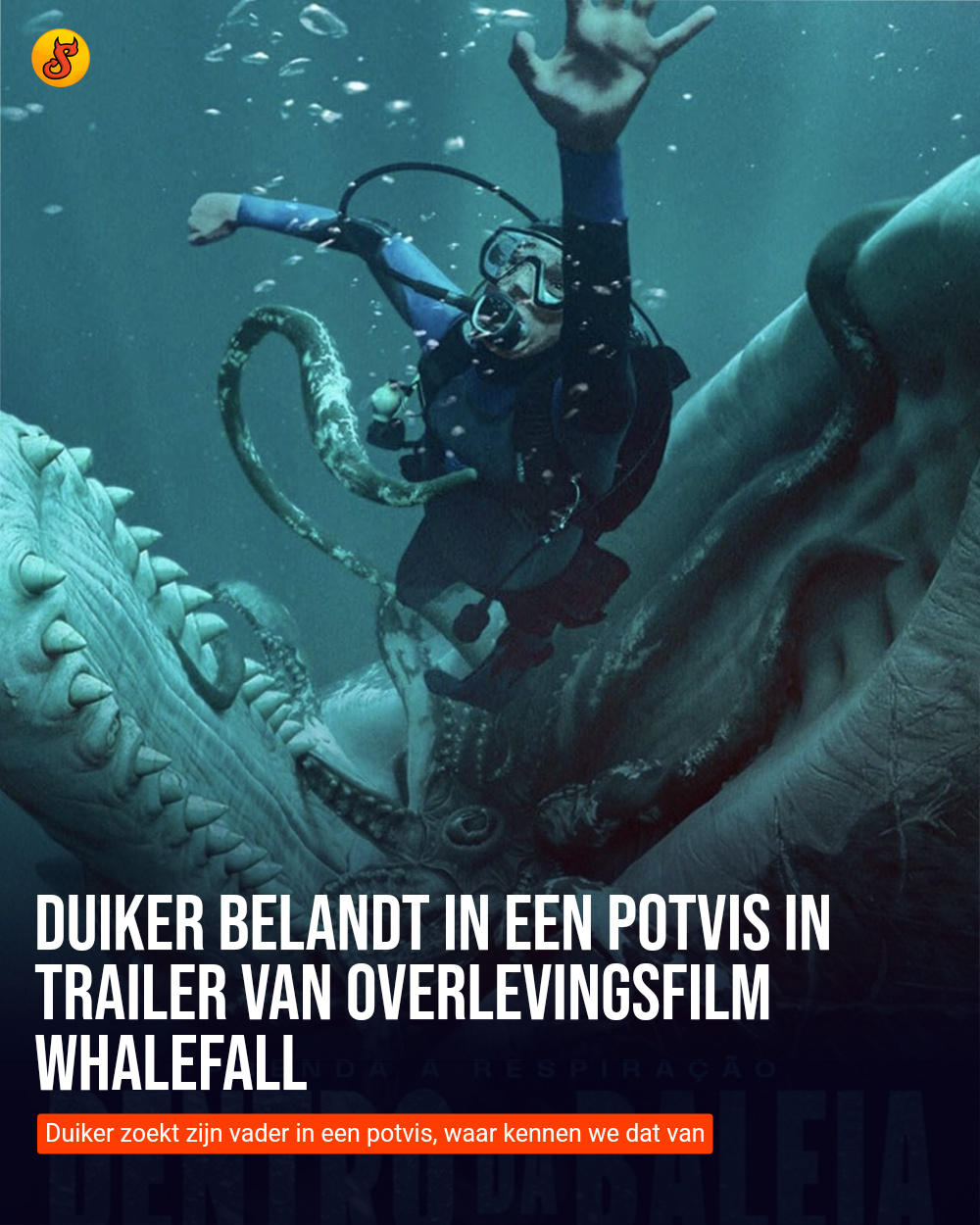 Duiker belandt in een potvis in trailer van overlevingsfilm Whalefall