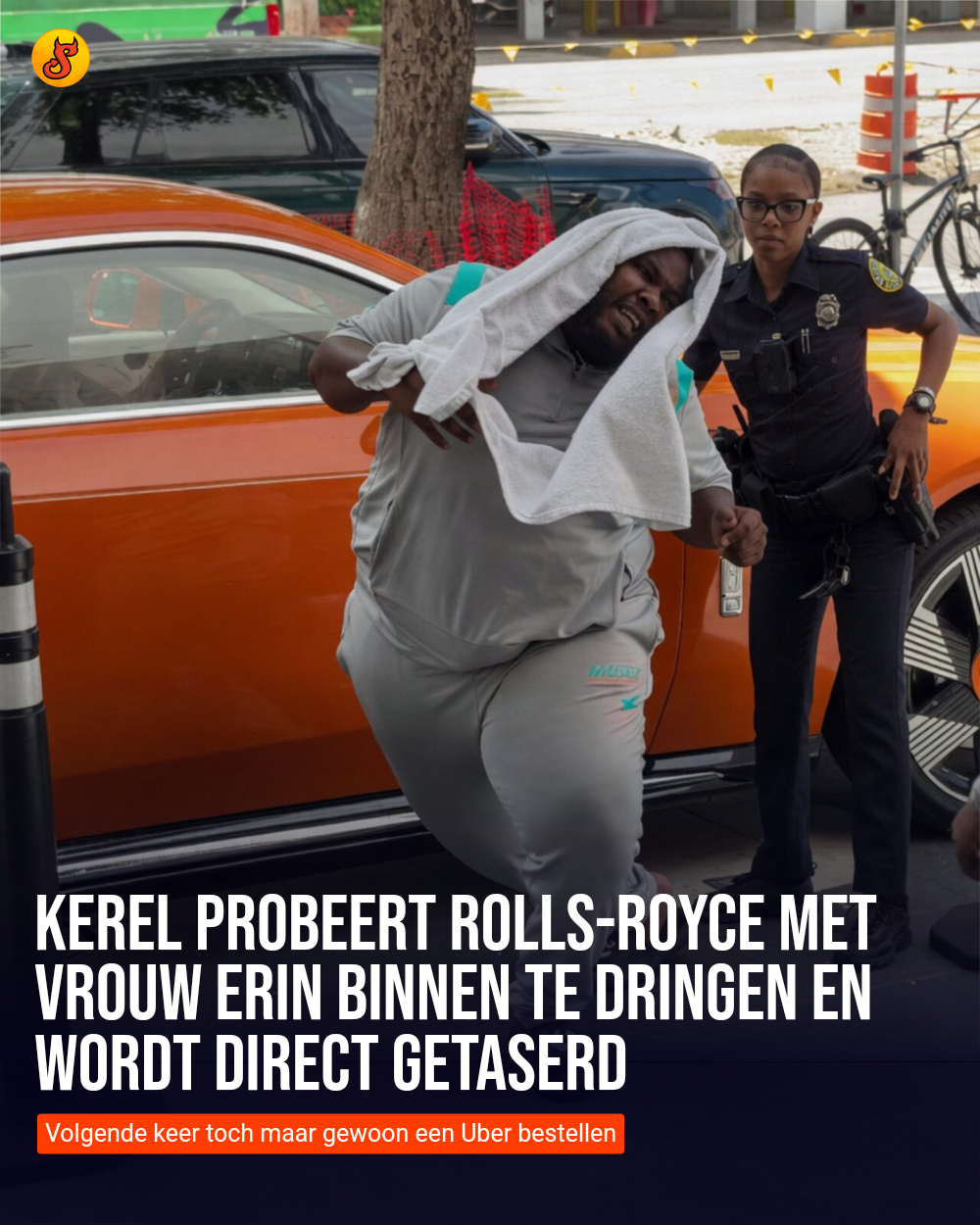 Kerel probeert Rolls-Royce met vrouw erin binnen te dringen en wordt direct getaserd