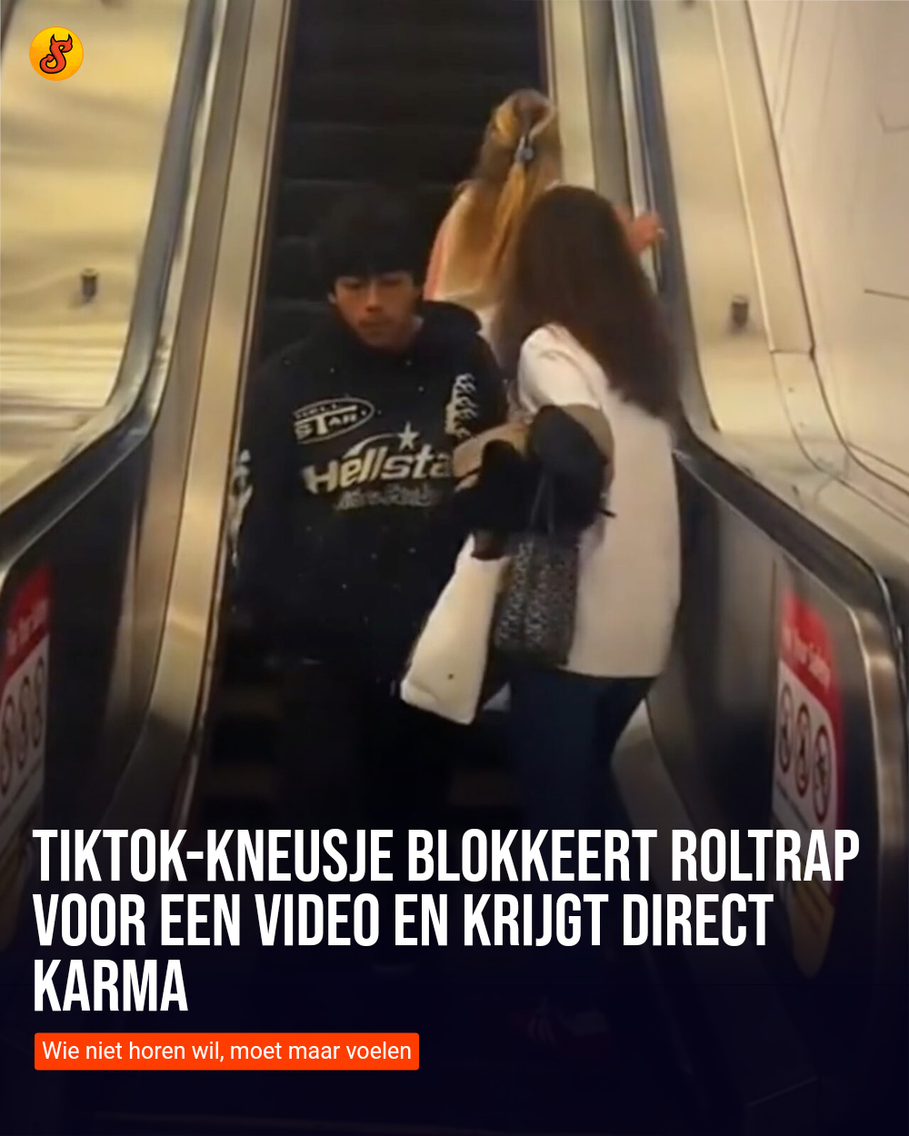 TikTok-kneusje blokkeert roltrap voor een video en krijgt direct karma