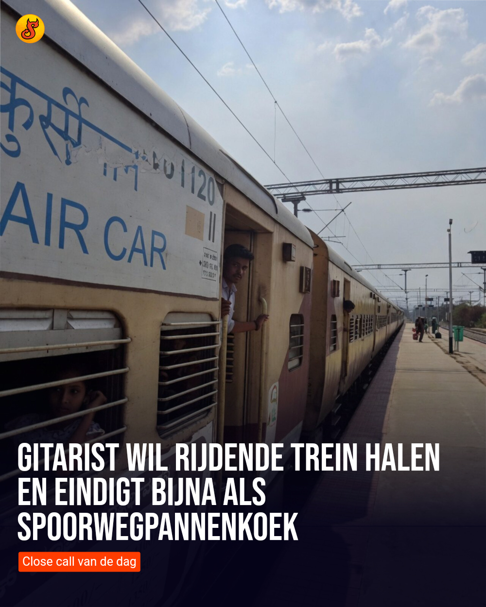 Gitarist wil rijdende trein halen en eindigt bijna als spoorwegpannenkoek