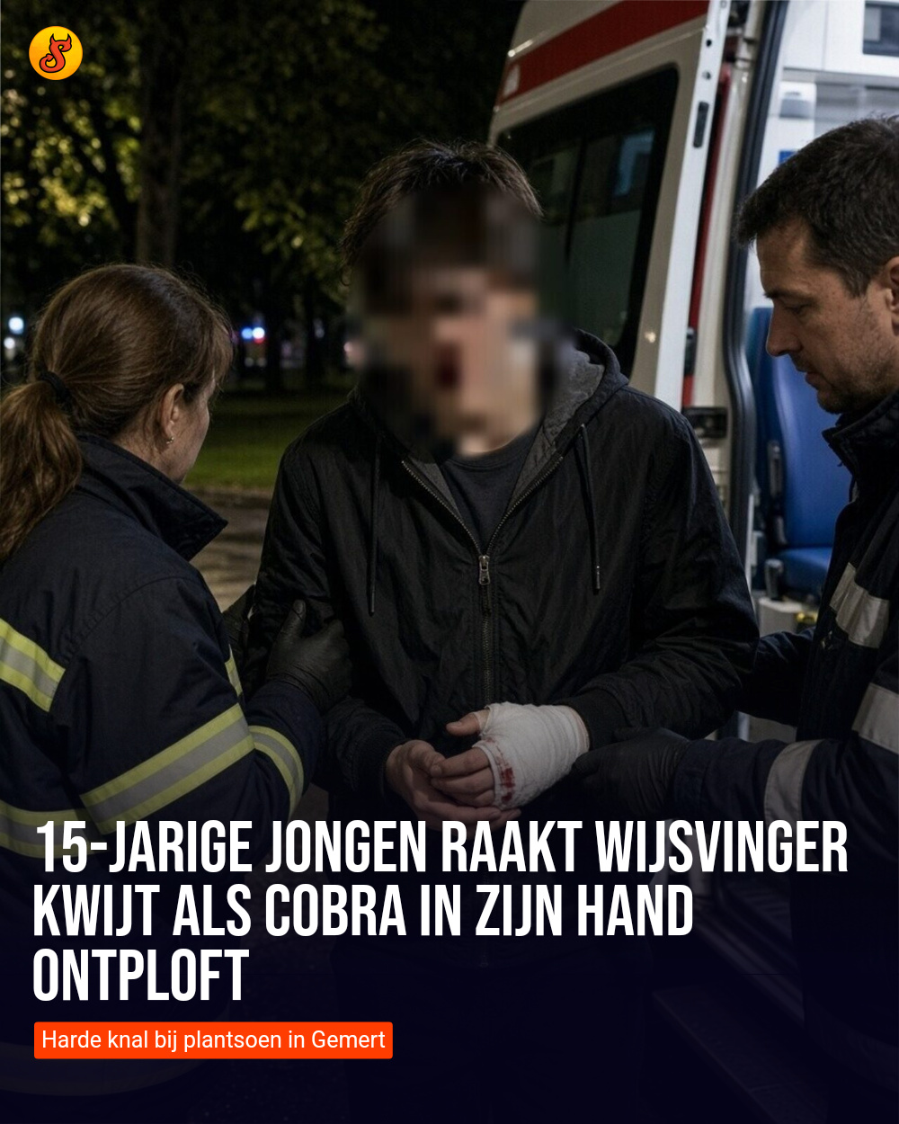 15-jarige jongen raakt wijsvinger kwijt als Cobra in zijn hand ontploft