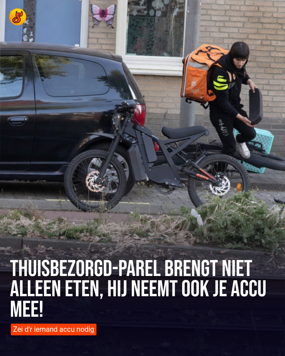 Thuisbezorgd-parel brengt niet alleen eten, hij neemt ook je accu mee!