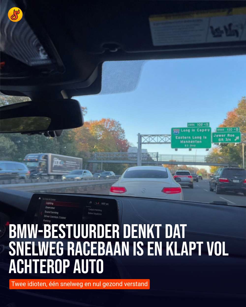 BMW-bestuurder denkt dat snelweg racebaan is en klapt vol achterop auto