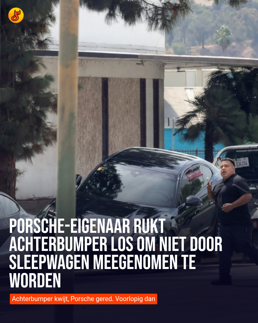 Porsche-eigenaar rukt achterbumper los om niet door sleepwagen meegenomen te worden
