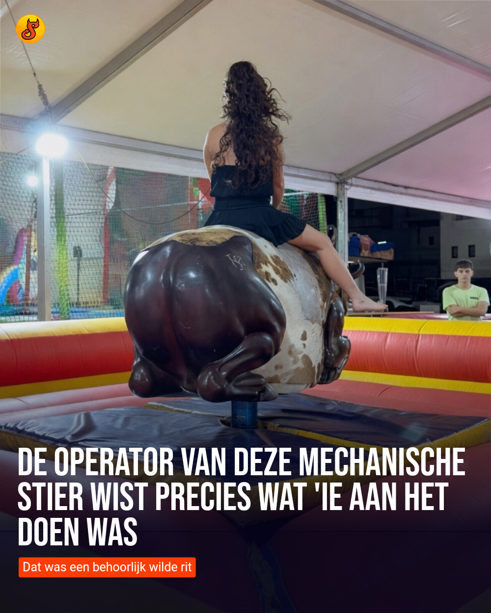 De operator van deze mechanische stier wist precies wat 'ie aan het doen was